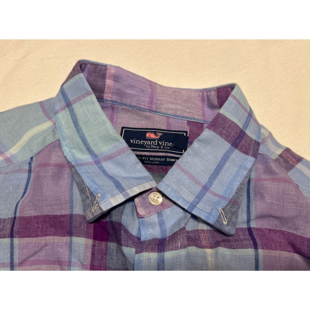 Vineyard Vines Men’s Classic Fit Murray 100% Linen Plaid Long Sleeve Shirt Sz Lg - Picture 8 of 10